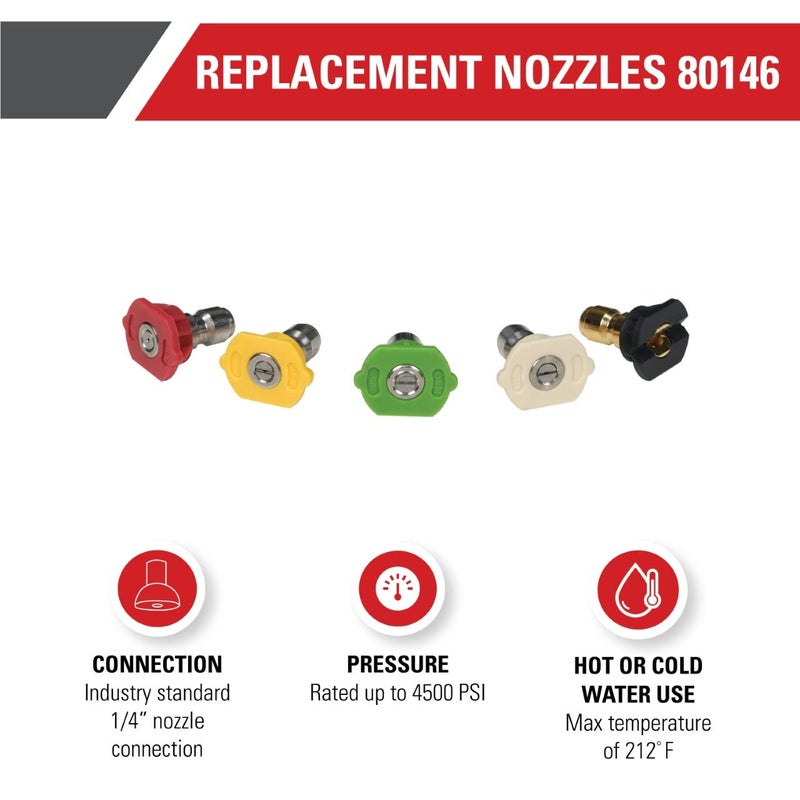 Simpson فوهات غسالة الضغط العالمية 4500 PSI من سيمبسون 80146، توصيل سريع 1/4 بوصة، متوافقة مع الماء الساخن والبارد، مجموعة من 5 - Image 2